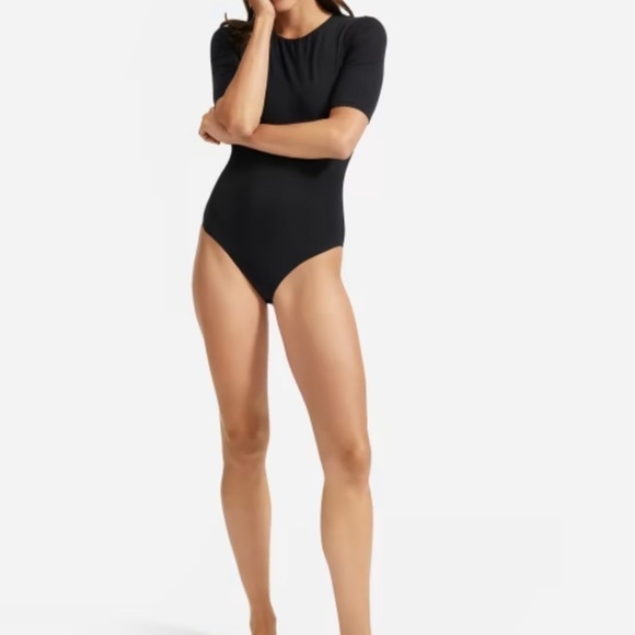 Everlane Short-Sleeve Crew Neck Bodysuit, Black, Size Small - Picture 1 of 7